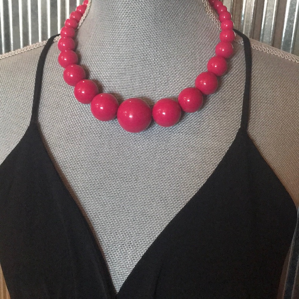 Hot Pink cascade beaded necklace